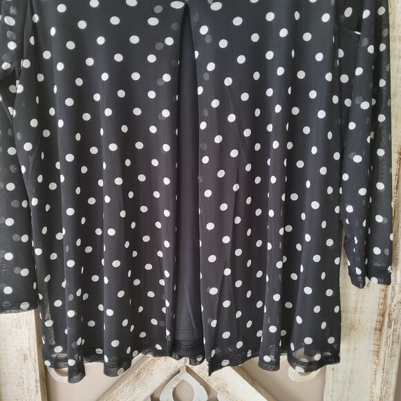 Notations Women's 3/4 Sheer Sleeve Open Drape Embellished Top in Black Polka Dot - Picture 8 of 9